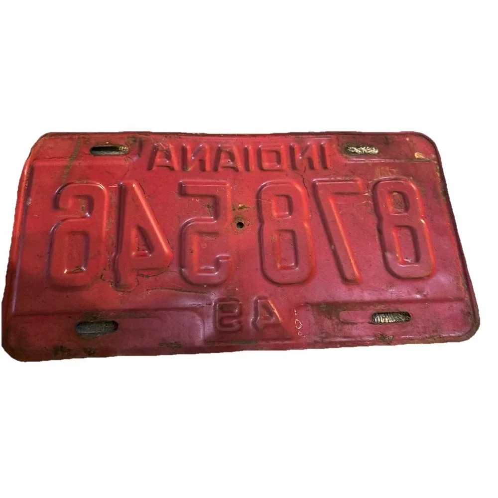 Vintage Indiana 49 License Plate 878546 -Red‎